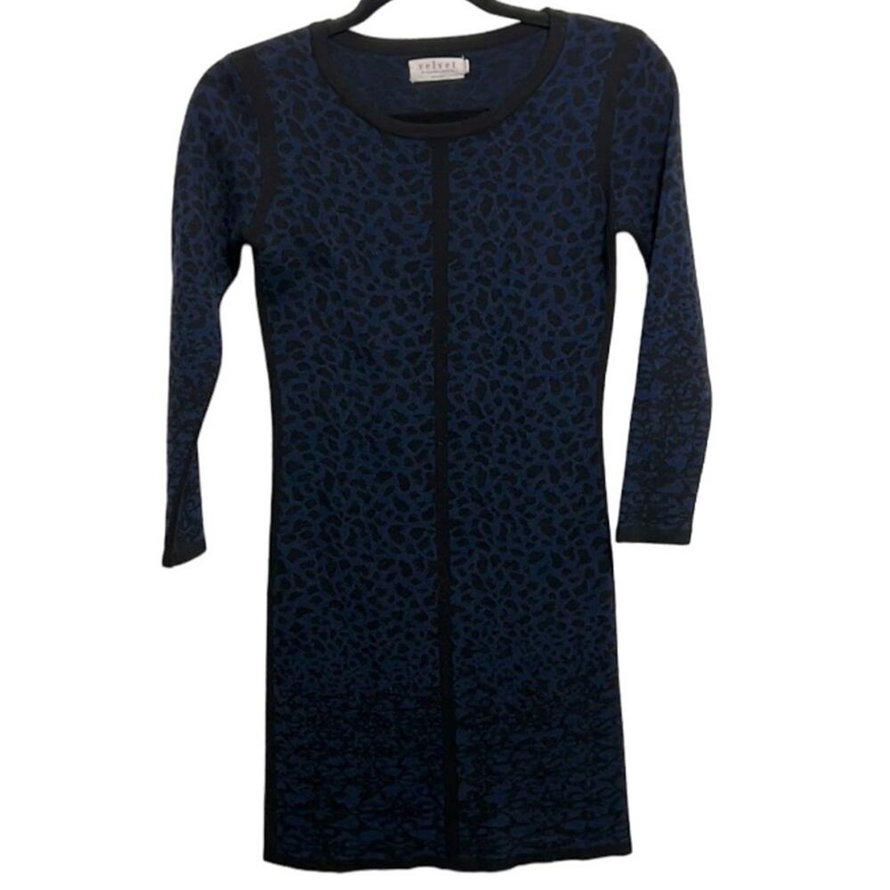 Velvet Black and Blue Animal Print Dress petite extra small xs